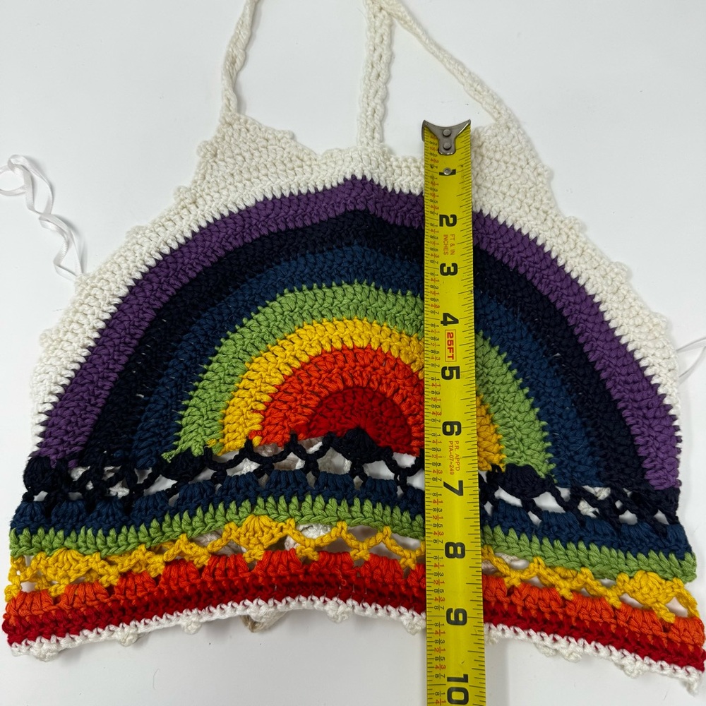 Stolen Hearts Crochet Rainbow Halter Bare Back Crop Top size s/m - Picture 9 of 9